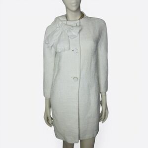 Kate Spade Dorothy Bow-front Tweed Bracelet-sleeve Coat  White Size 6 $548 USD
